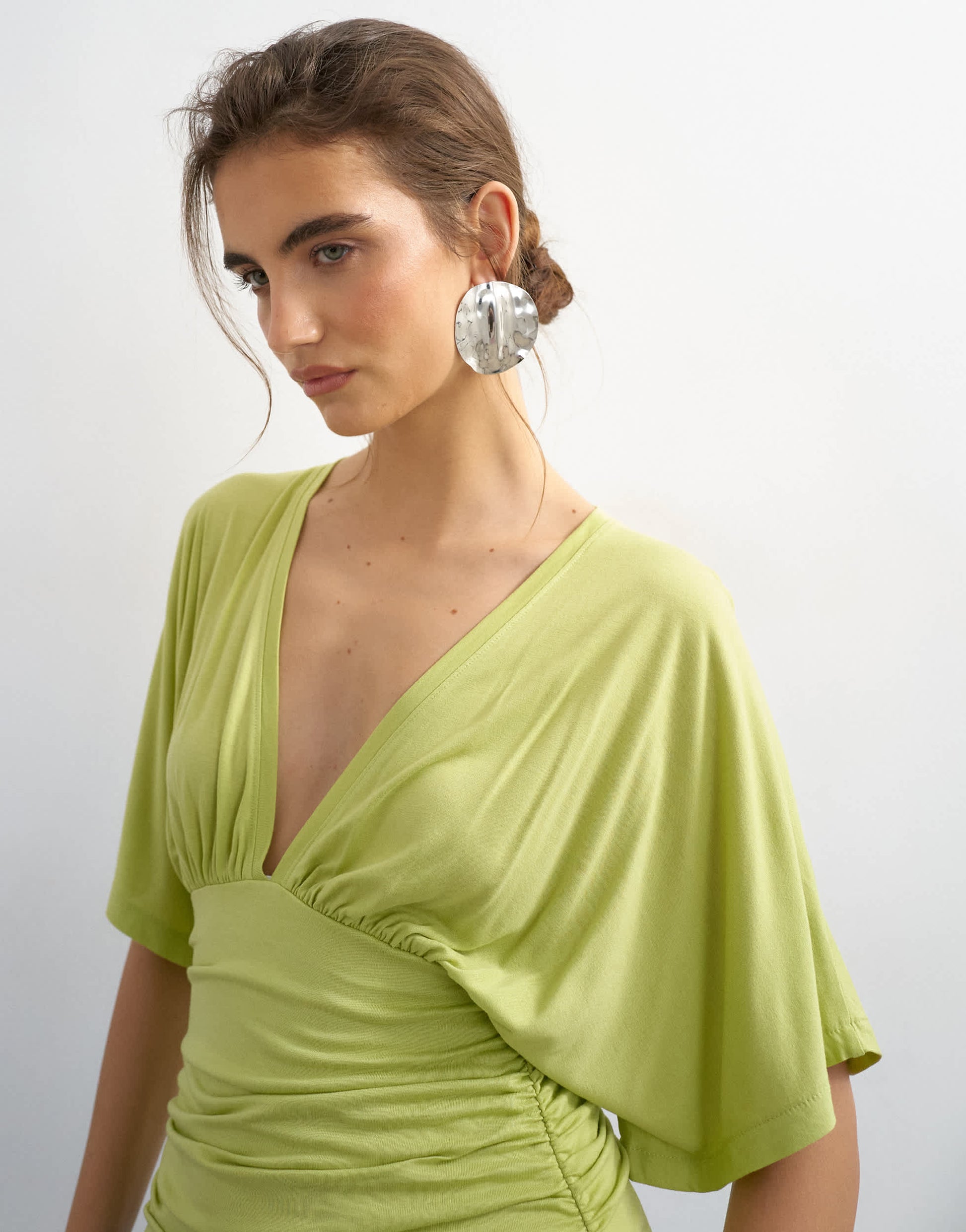 Topshop v-neck tie detail top in lime
