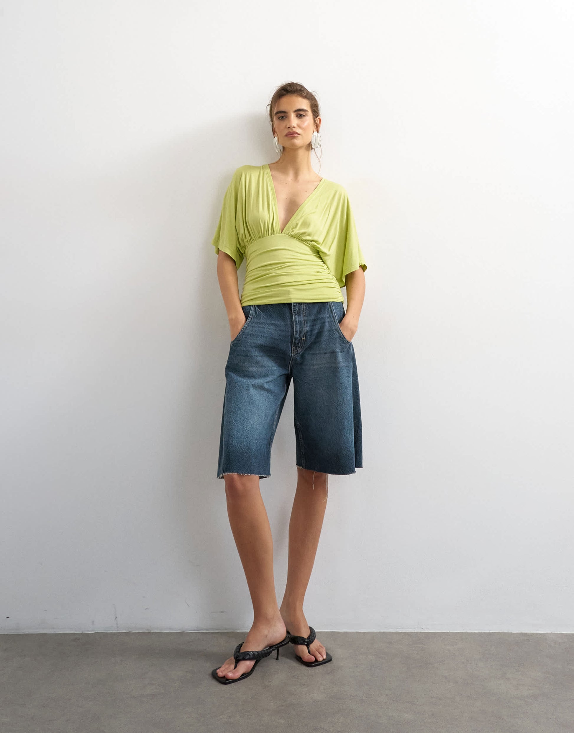 Topshop v-neck tie detail top in lime