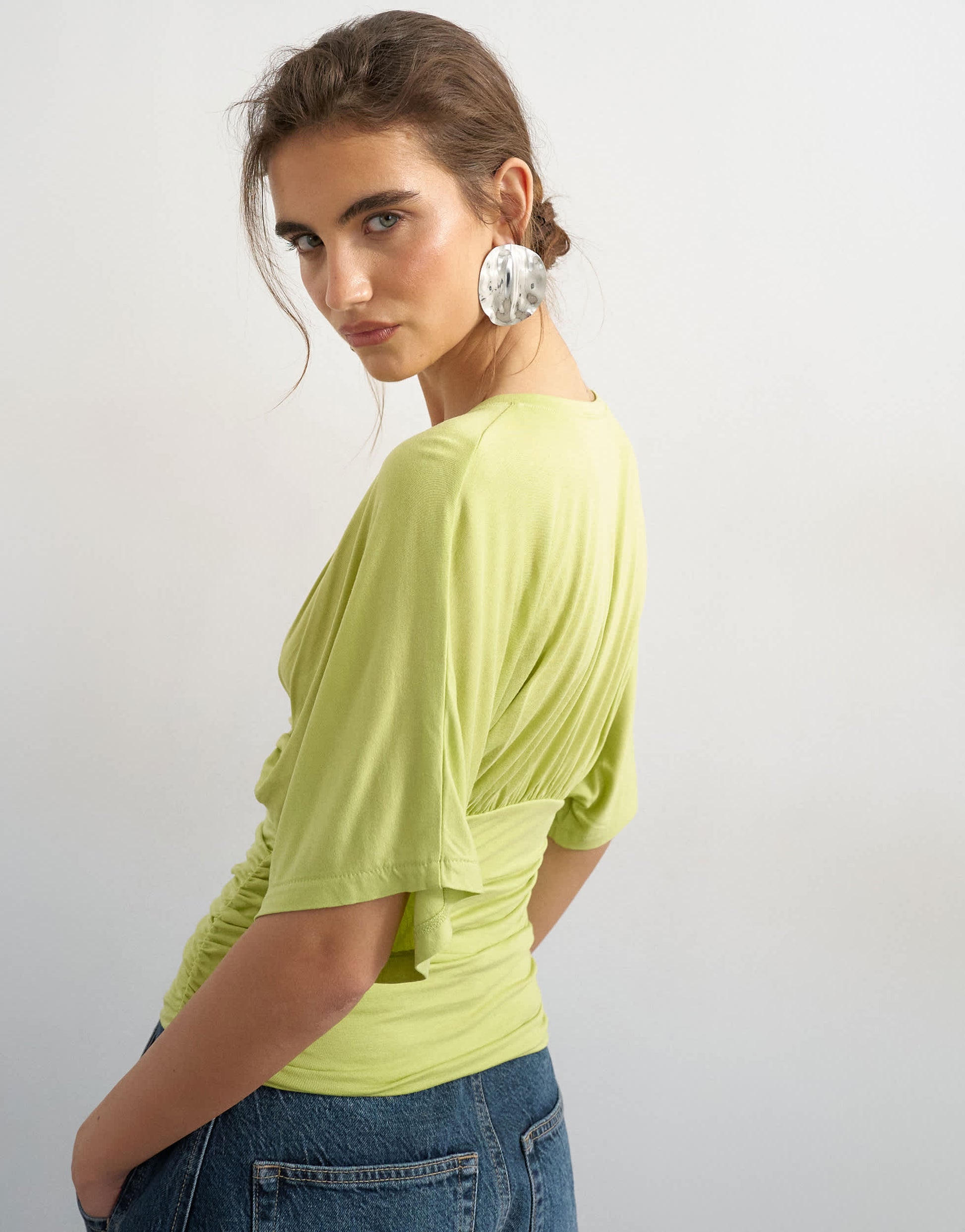 Topshop v-neck tie detail top in lime