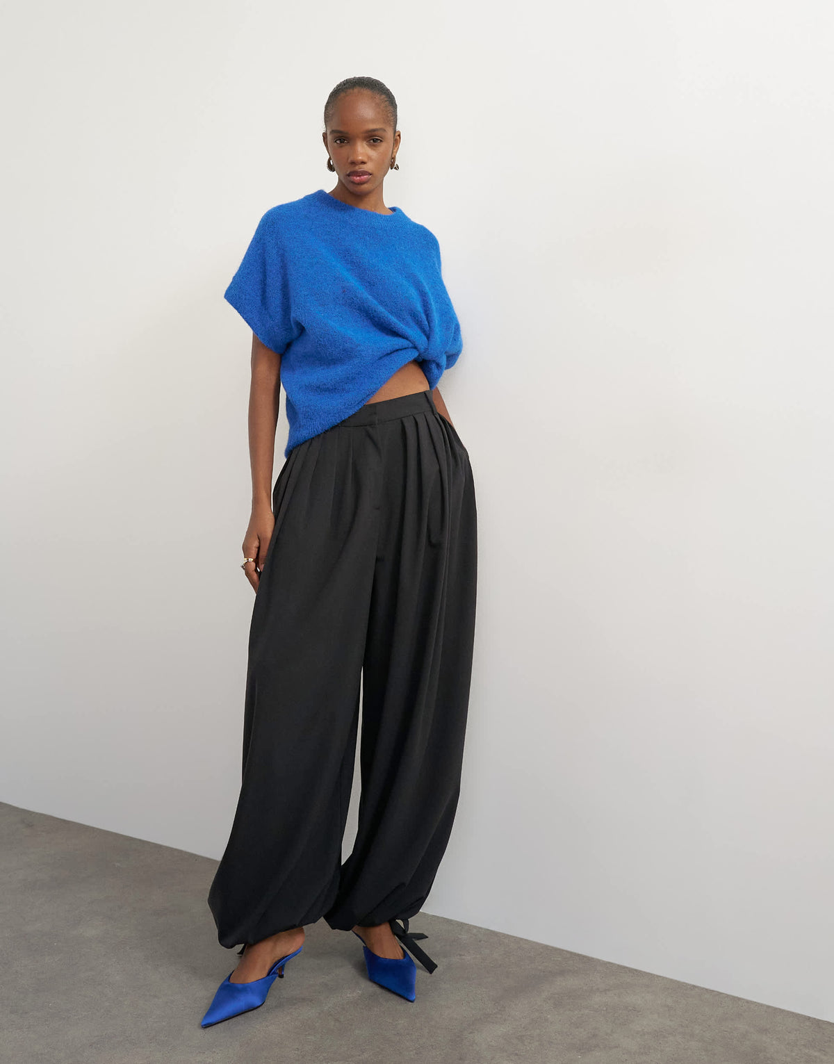 Topshop pleated balloon trousers in black