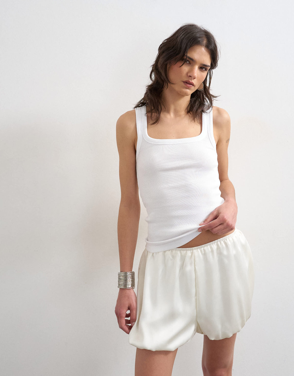 Topshop rib scoop neck vest in white