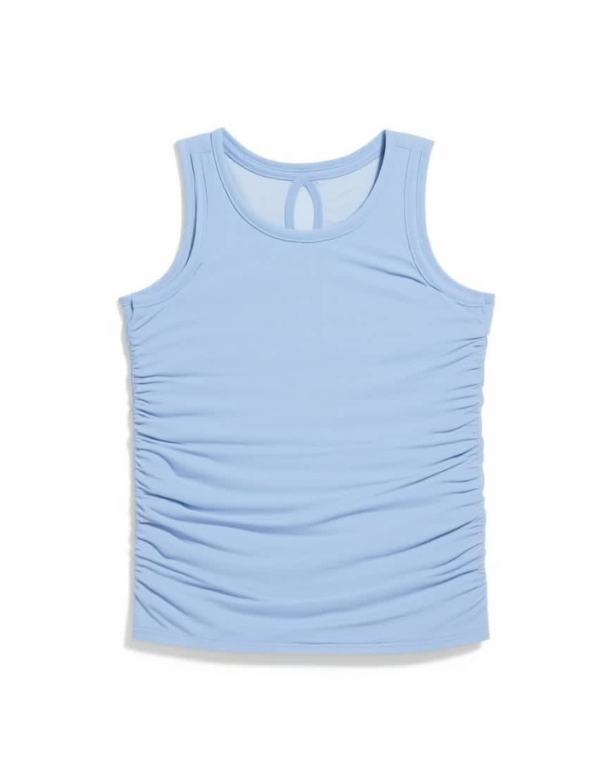 Topshop mesh double layer ruched top in dusty blue