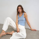 Topshop mesh double layer ruched top in dusty blue