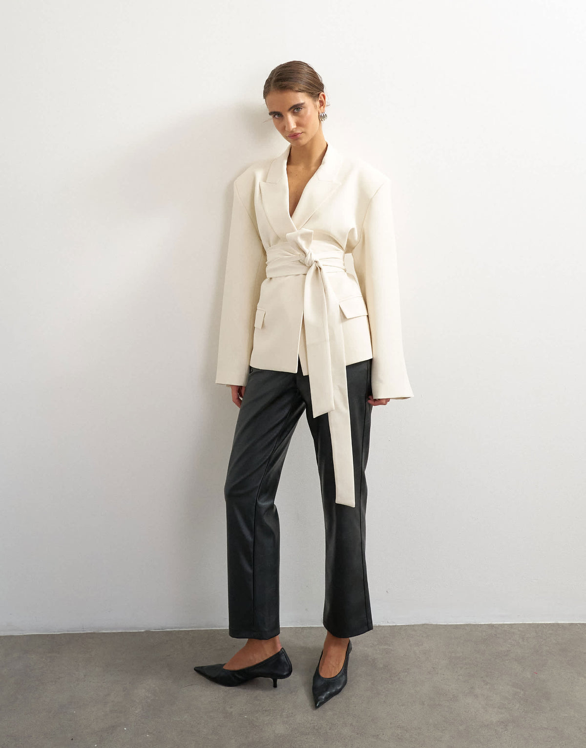 Topshop belted blazer in ivory