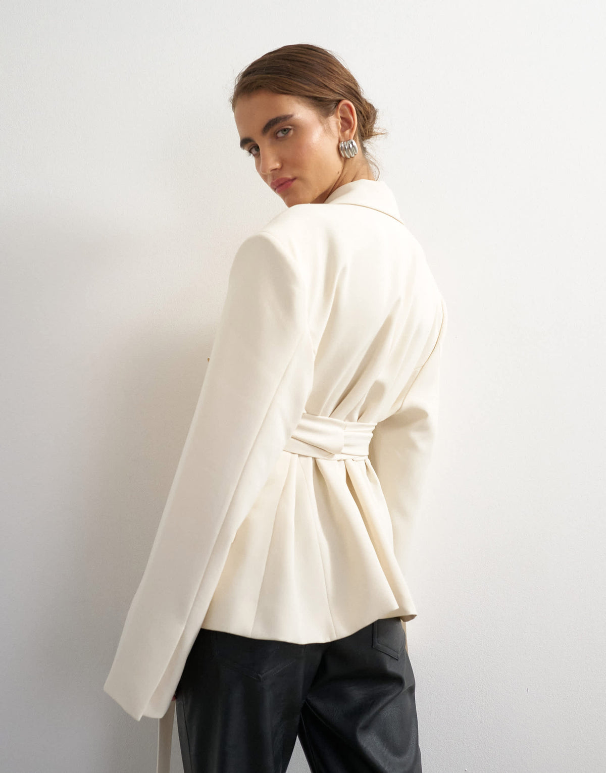 Topshop belted blazer in ivory