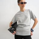 Topshop micro v-neck ruched side tee in grey marl