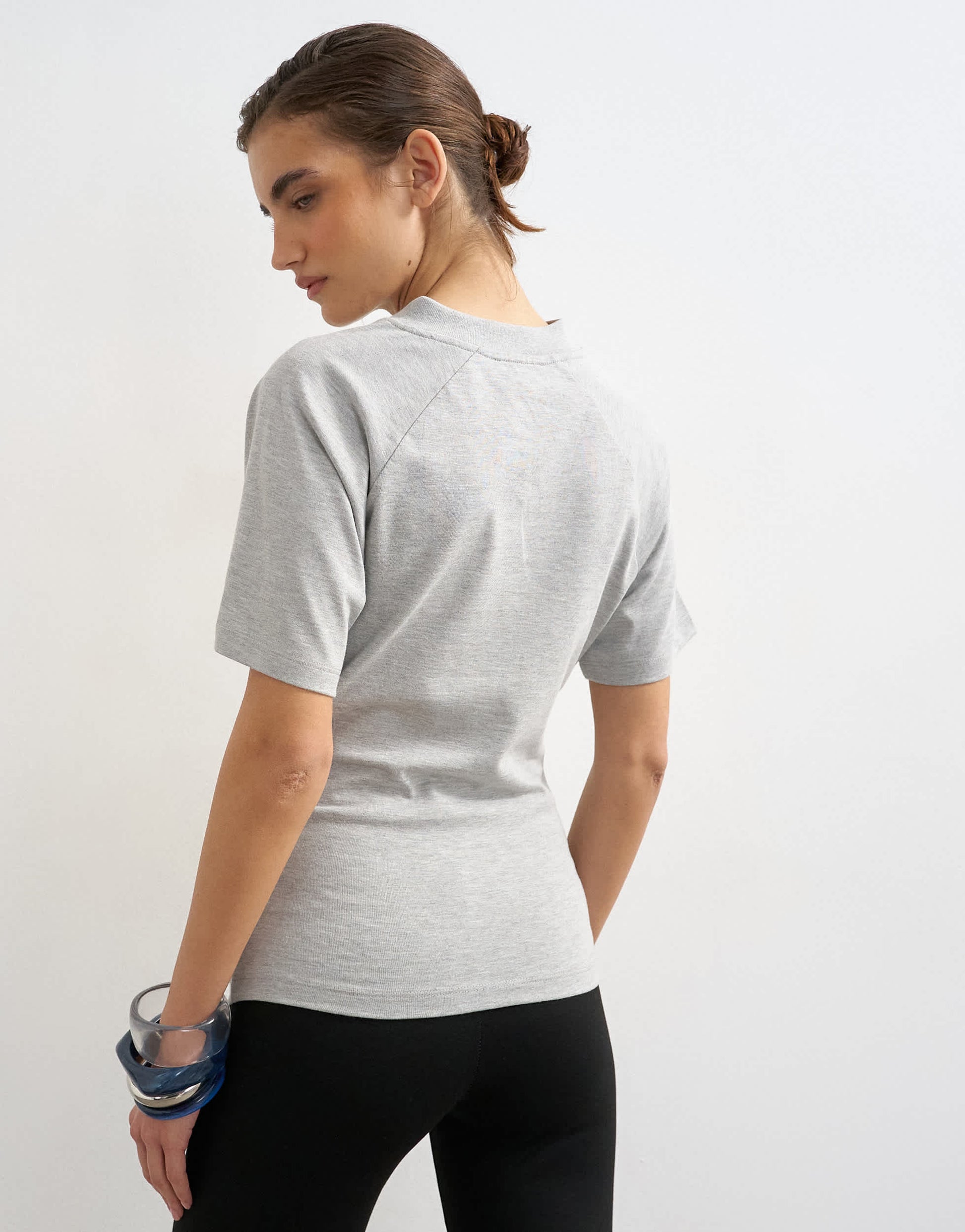 Topshop micro v-neck ruched side tee in grey marl