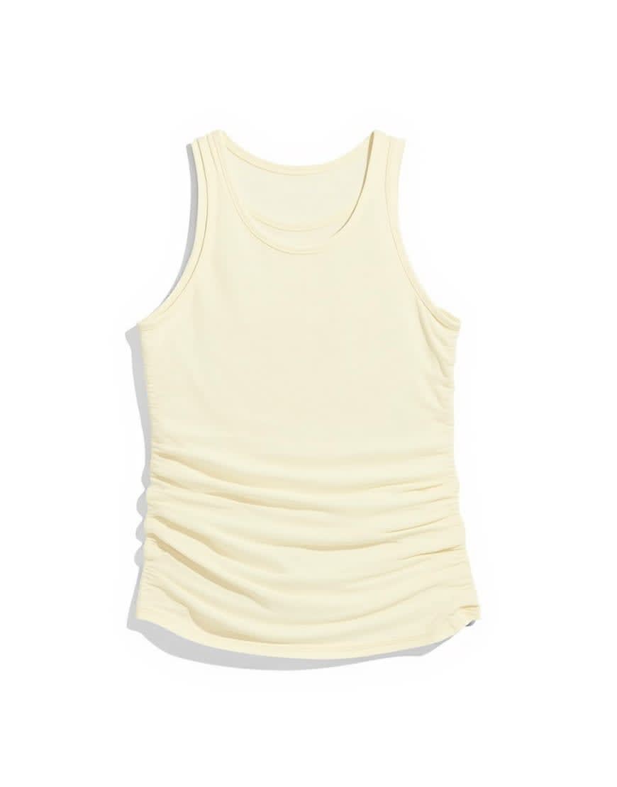 Topshop mesh double layer ruched top in buttermilk