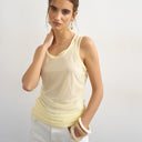 Topshop mesh double layer ruched top in buttermilk
