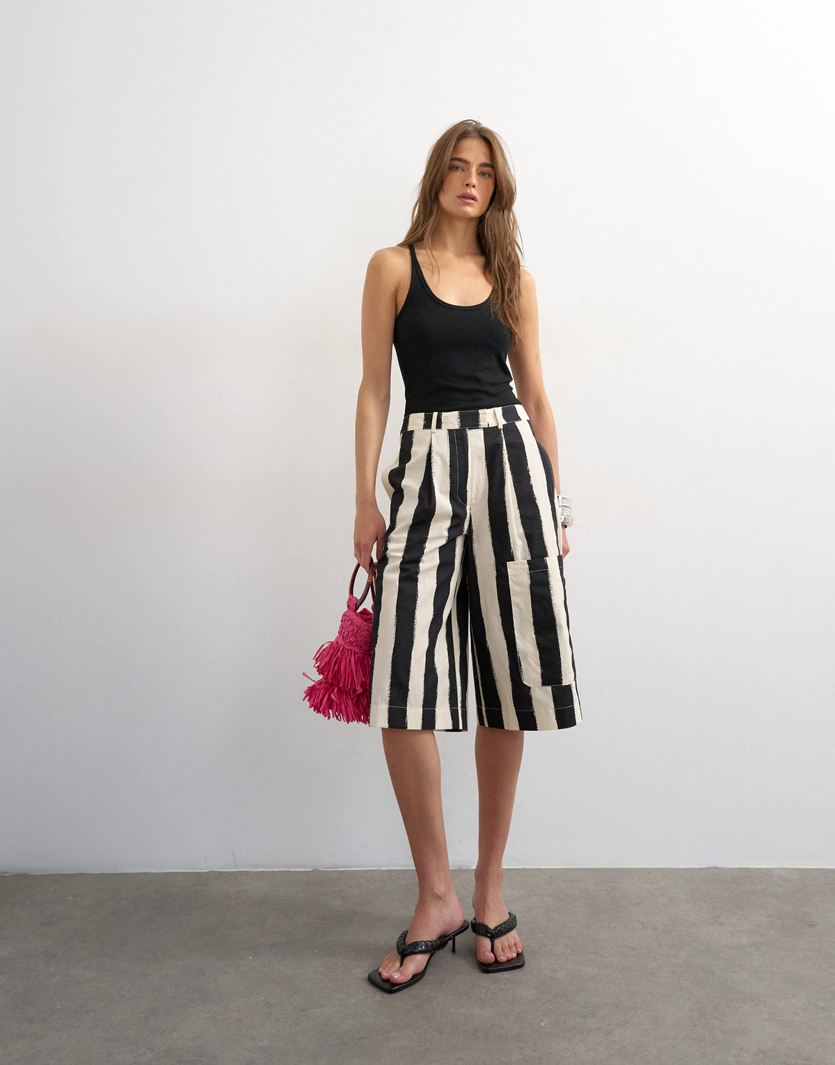 Topshop longline bermuda cargo short in mono stripe