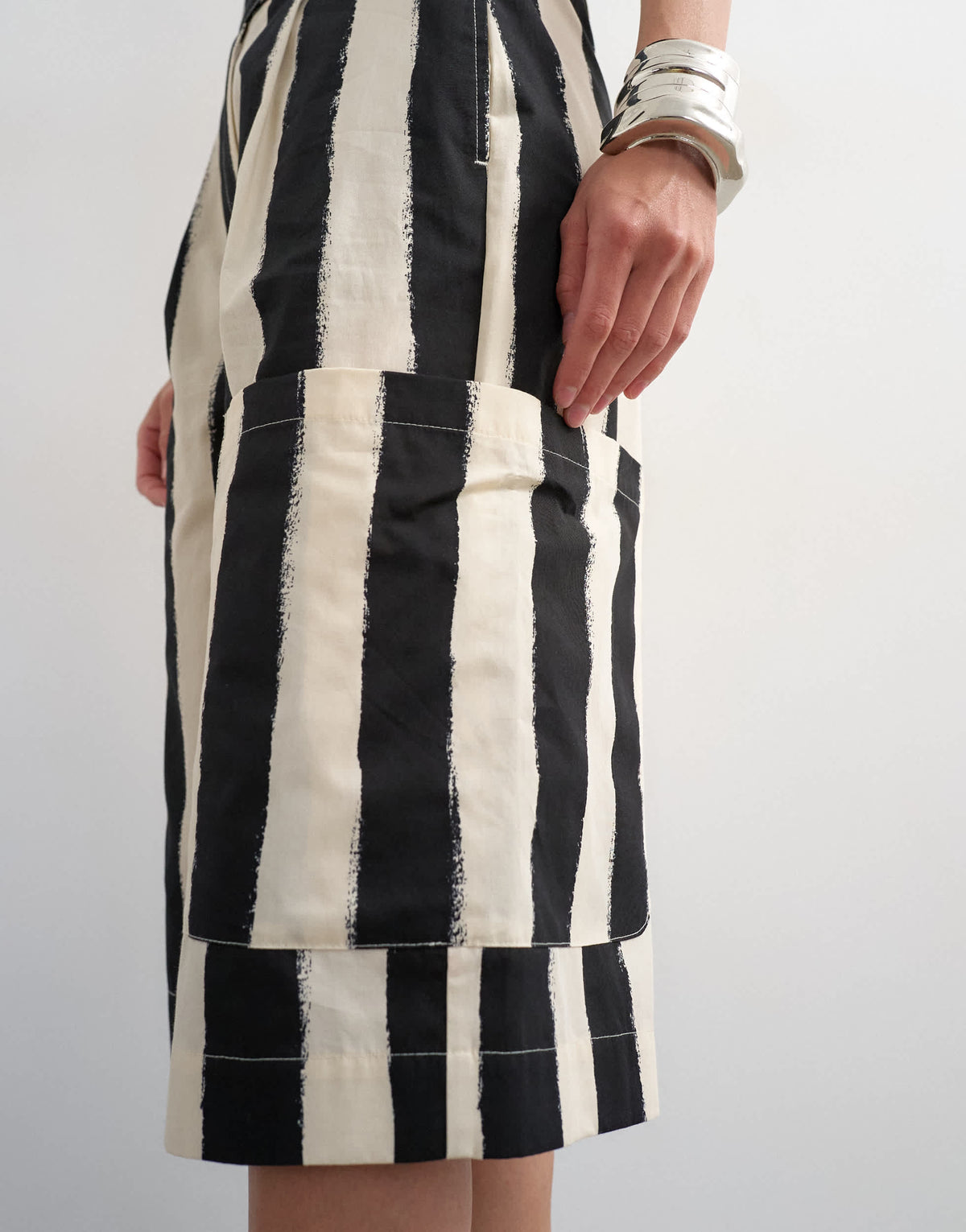 Topshop longline bermuda cargo short in mono stripe