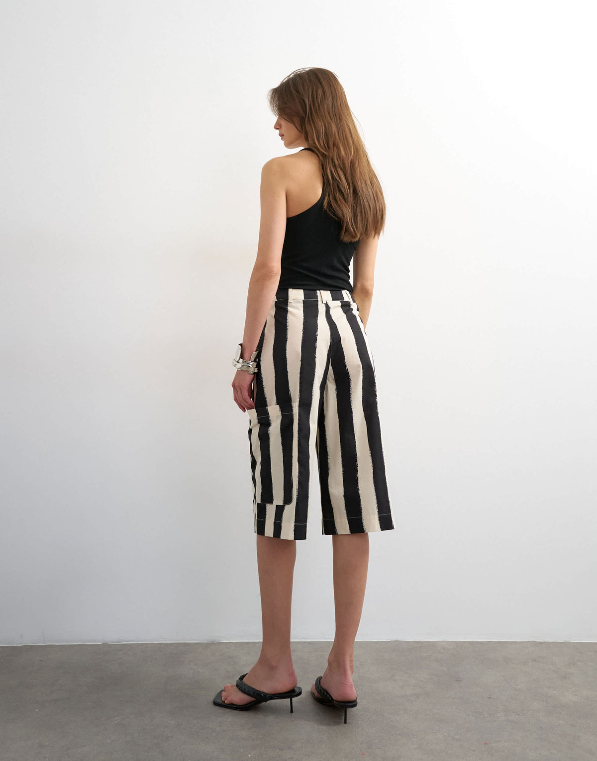 Topshop longline bermuda cargo short in mono stripe