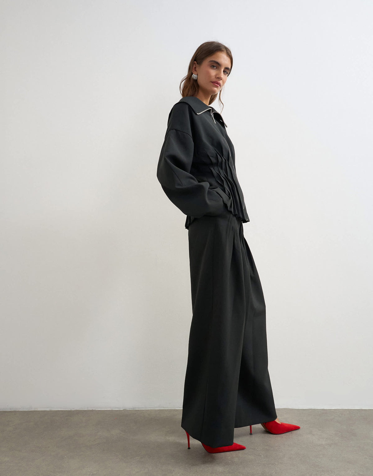 Topshop co ord pleat detail wide leg trousers in black
