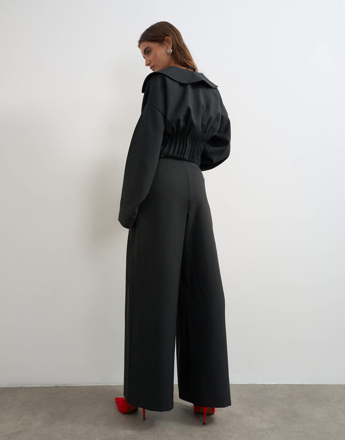 Topshop co ord pleat detail wide leg trousers in black