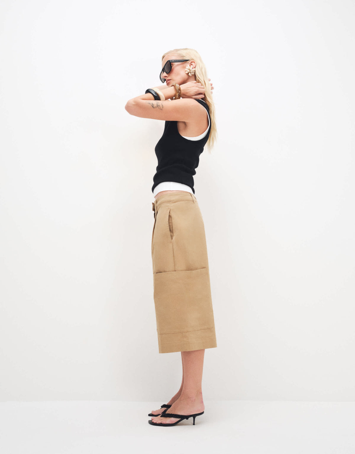 Topshop longline bermuda cargo short in ecru