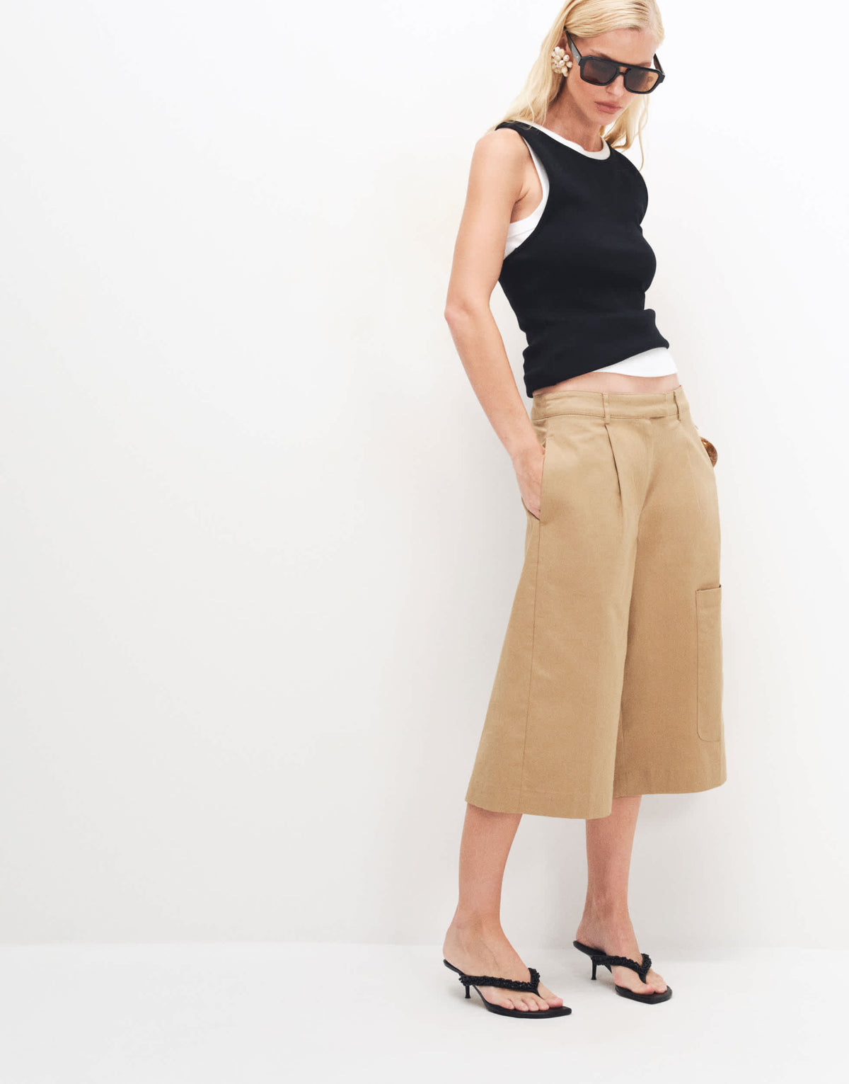 Topshop longline bermuda cargo short in ecru