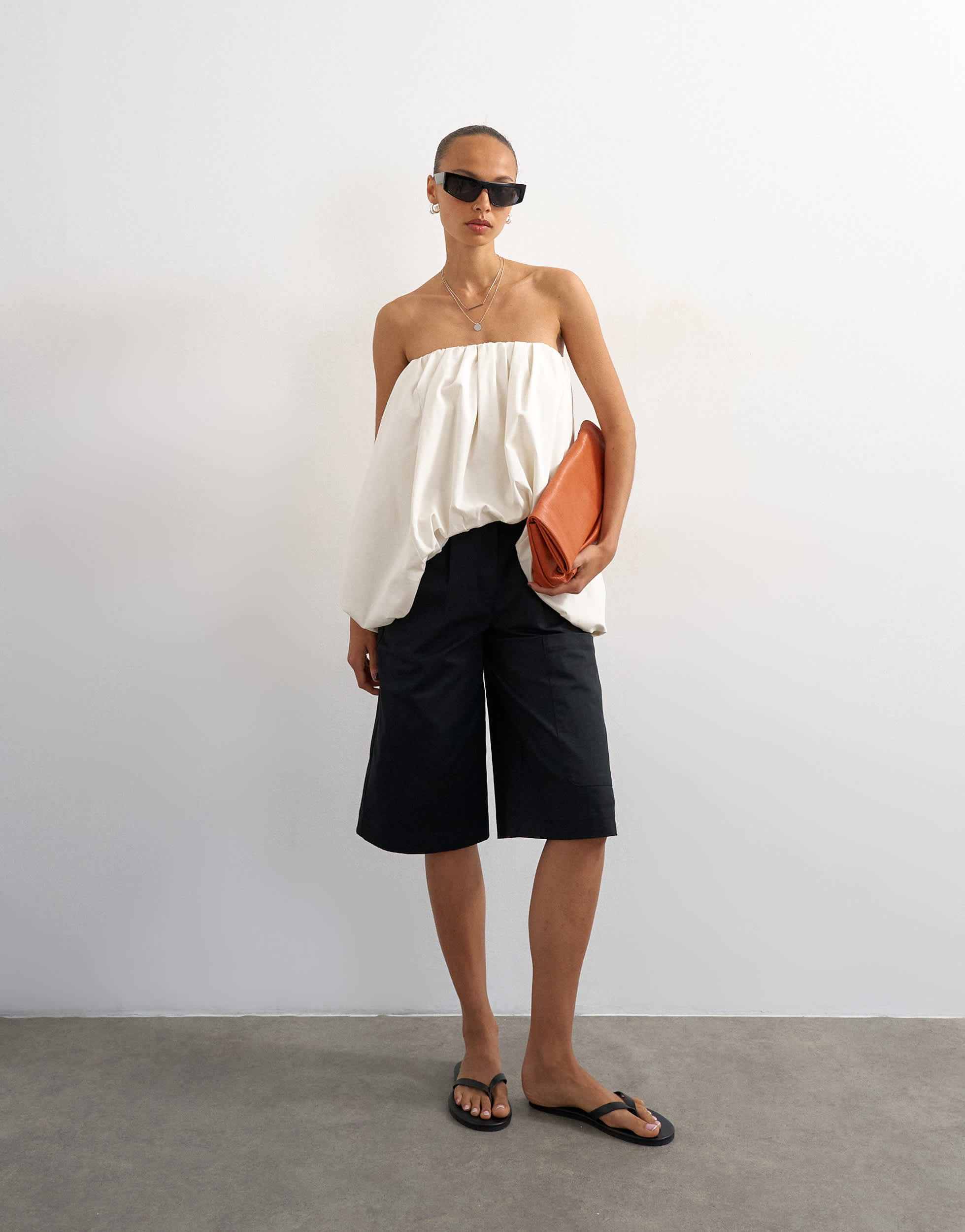 Topshop longline bermuda cargo short in black