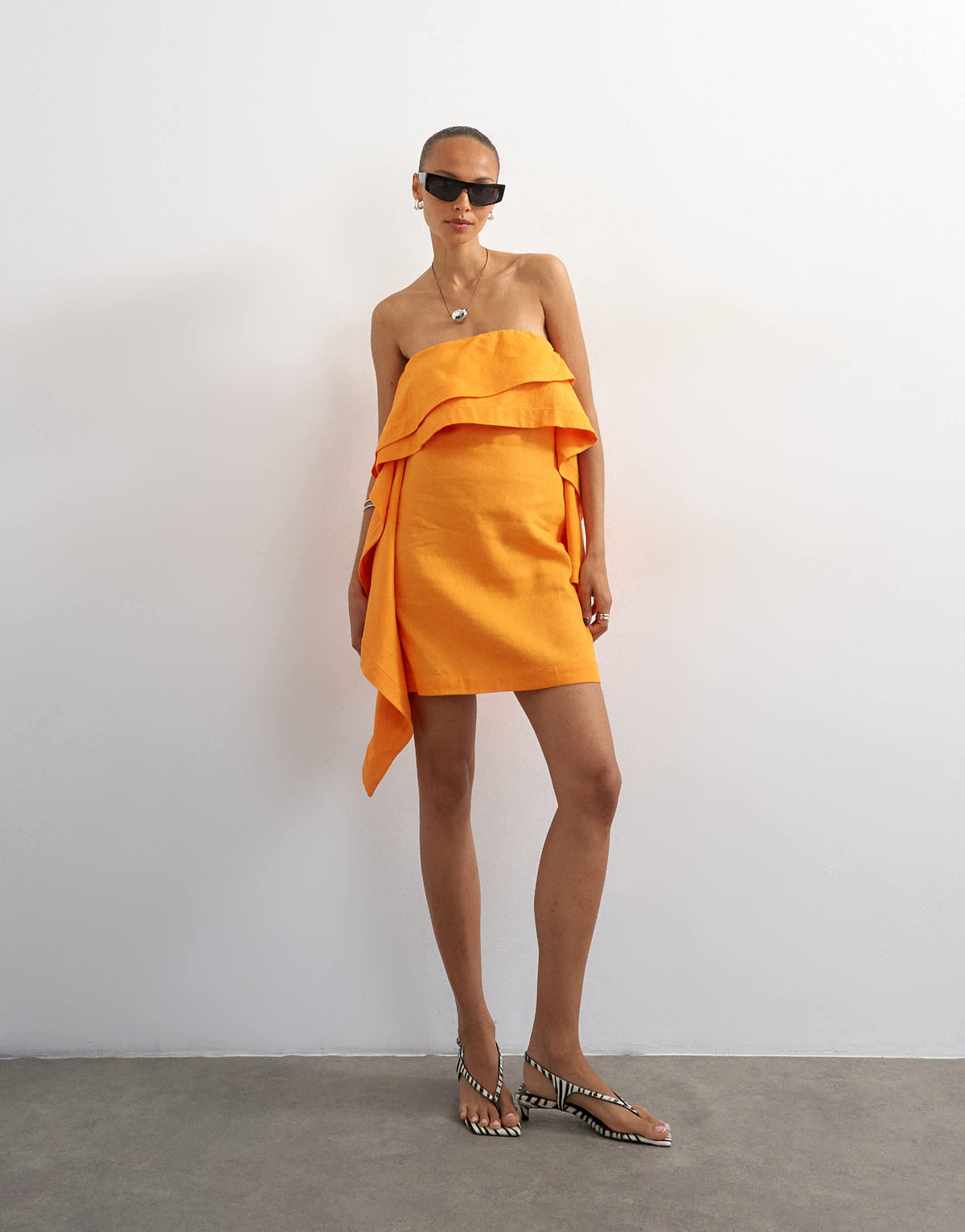 Topshop linen rich bandeau mini dress with drape detail in orange