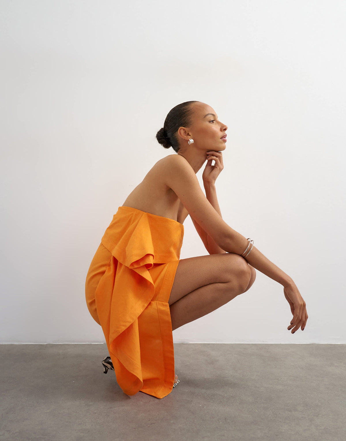 Topshop linen rich bandeau mini dress with drape detail in orange