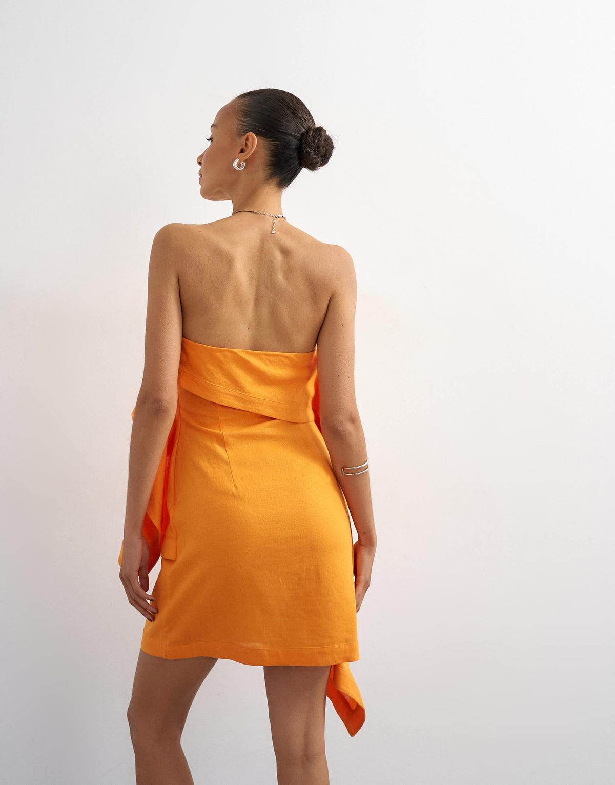Topshop linen rich bandeau mini dress with drape detail in orange