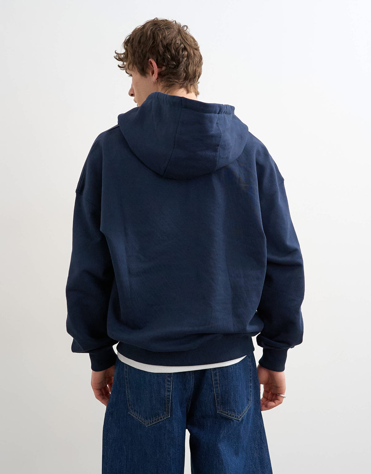Topman boxy fit hoodie with front NY chenille patch in navy