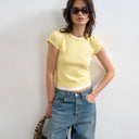 Topshop knitted double layer t-shirt in yellow