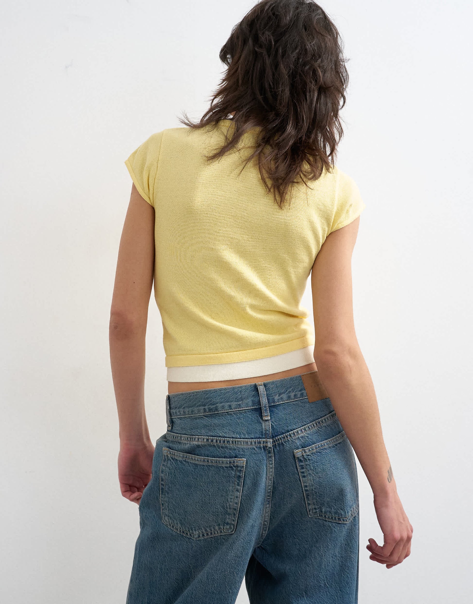 Topshop knitted double layer t-shirt in yellow