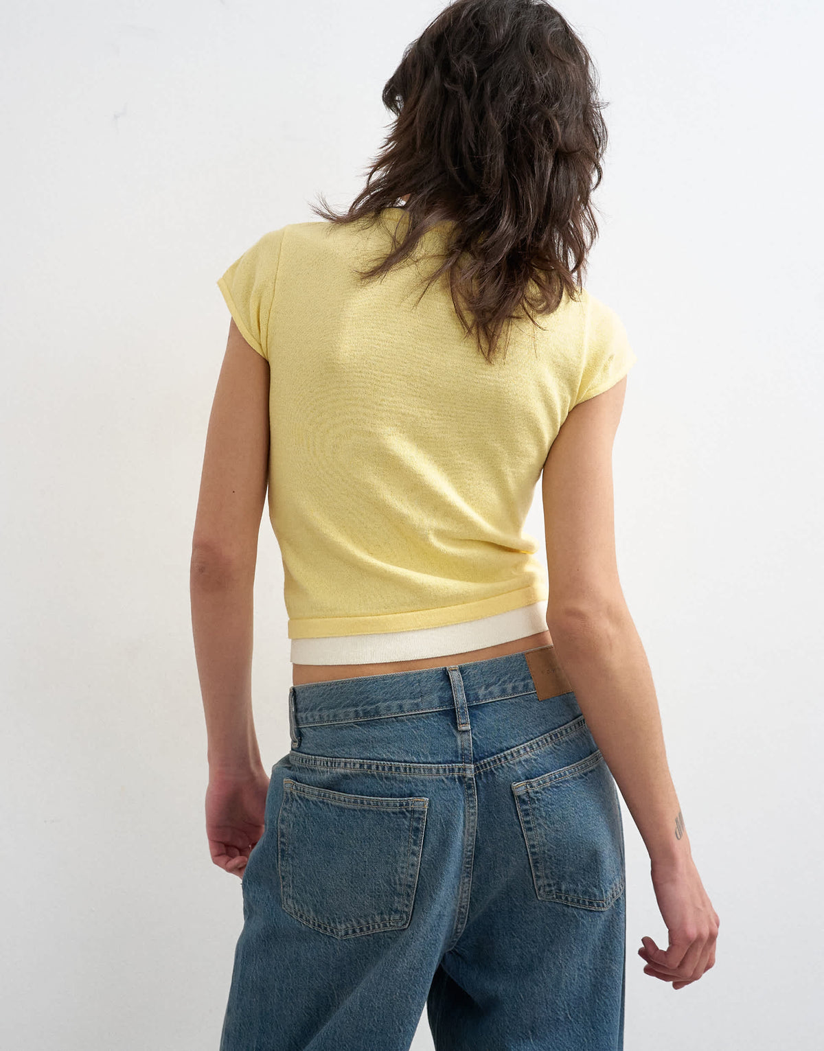 Topshop knitted double layer t-shirt in yellow