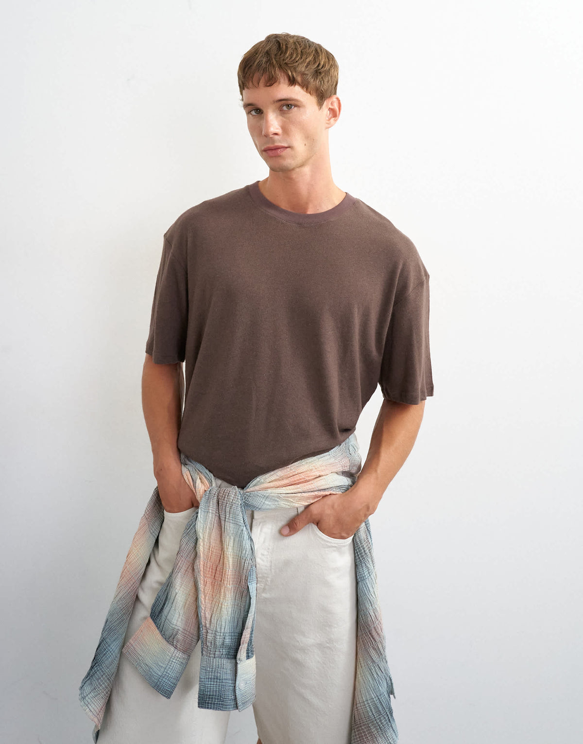 Topman relaxed fit linen mix t-shirt in brown
