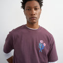 Topman relaxed fit t-shirt with front and black floral embroidery in purple