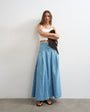 Topshop denim pleated yoke maxi skirt in stripe