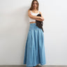 Jupe longue plissée en jean à empiècement rayé Topshop