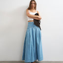 Topshop denim pleated yoke maxi skirt in stripe