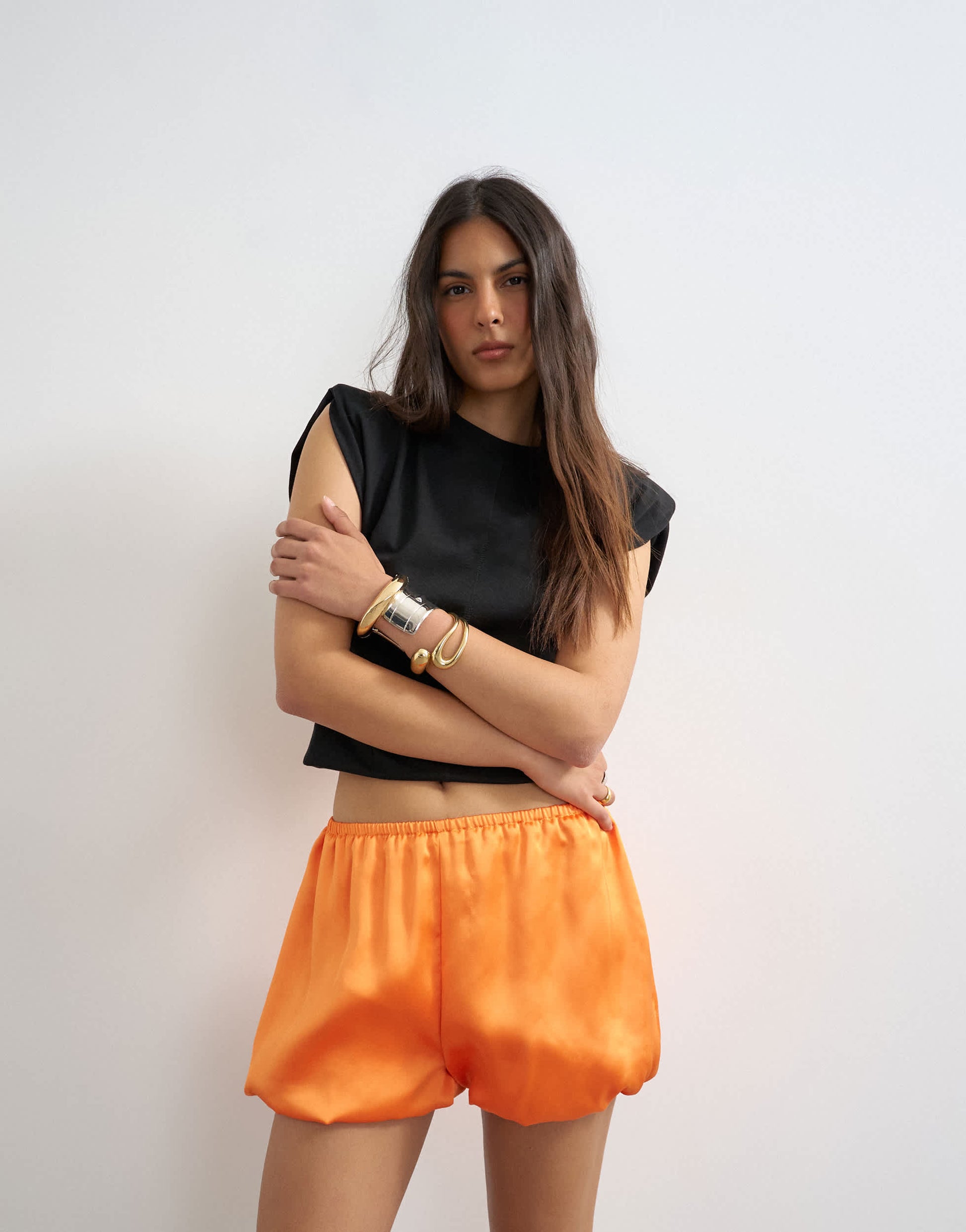 Topshop satin bubble short in orange
