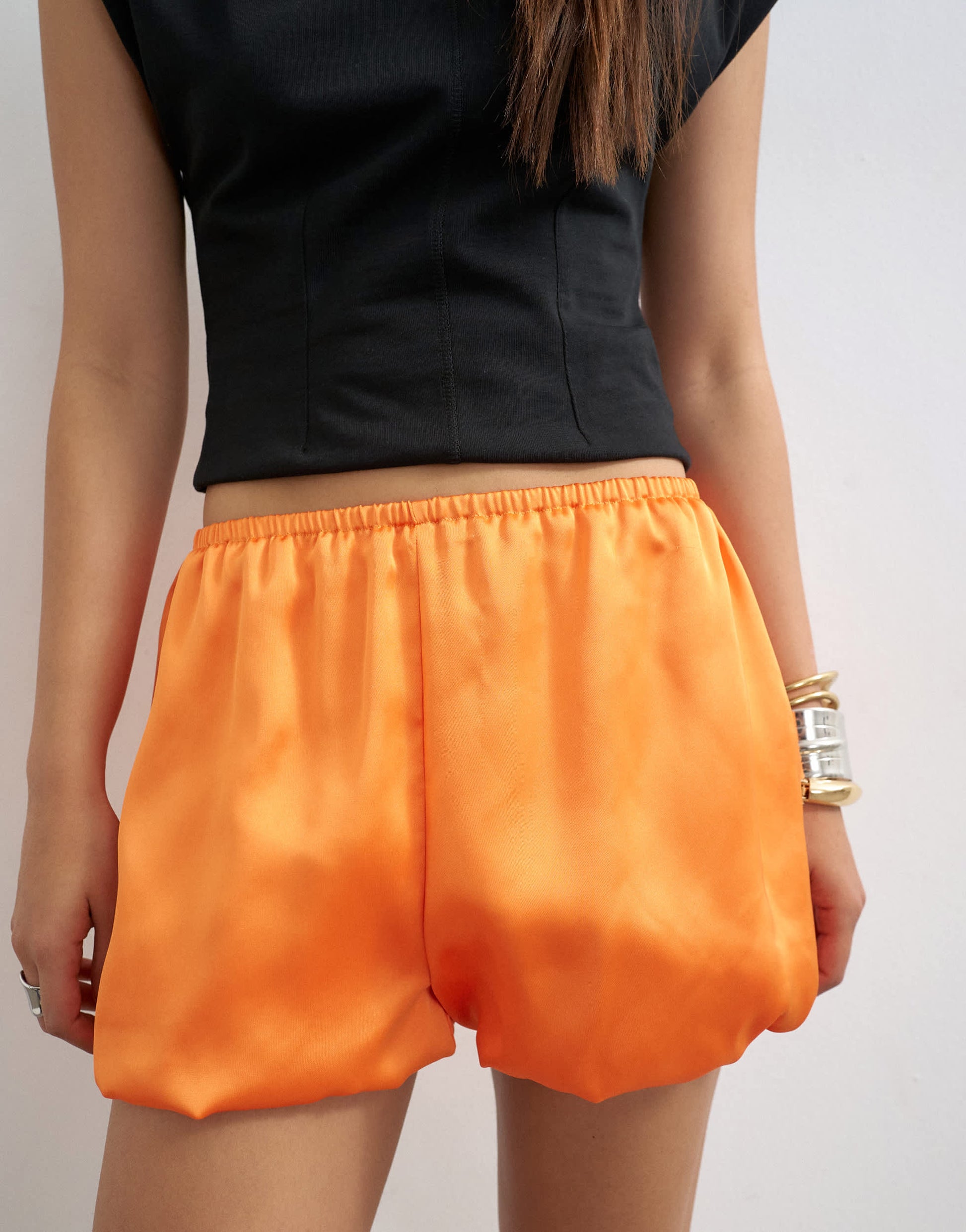 Topshop satin bubble short in orange