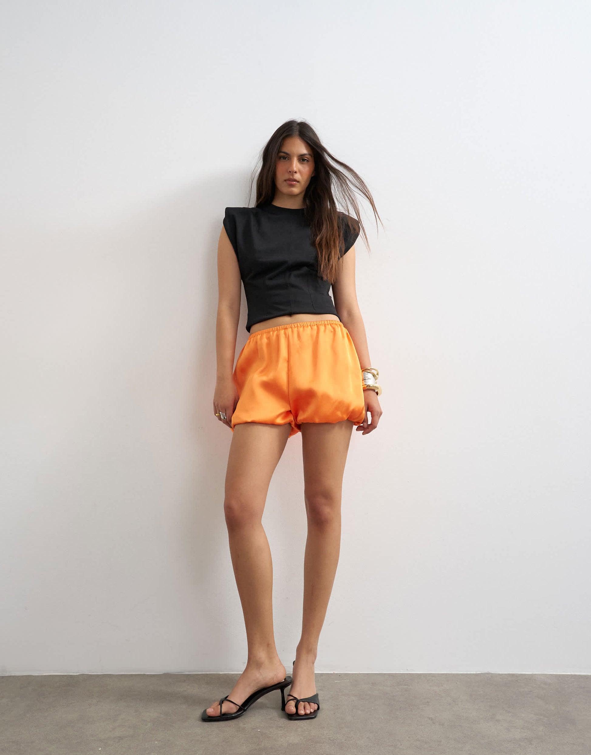 Topshop satin bubble short in orange