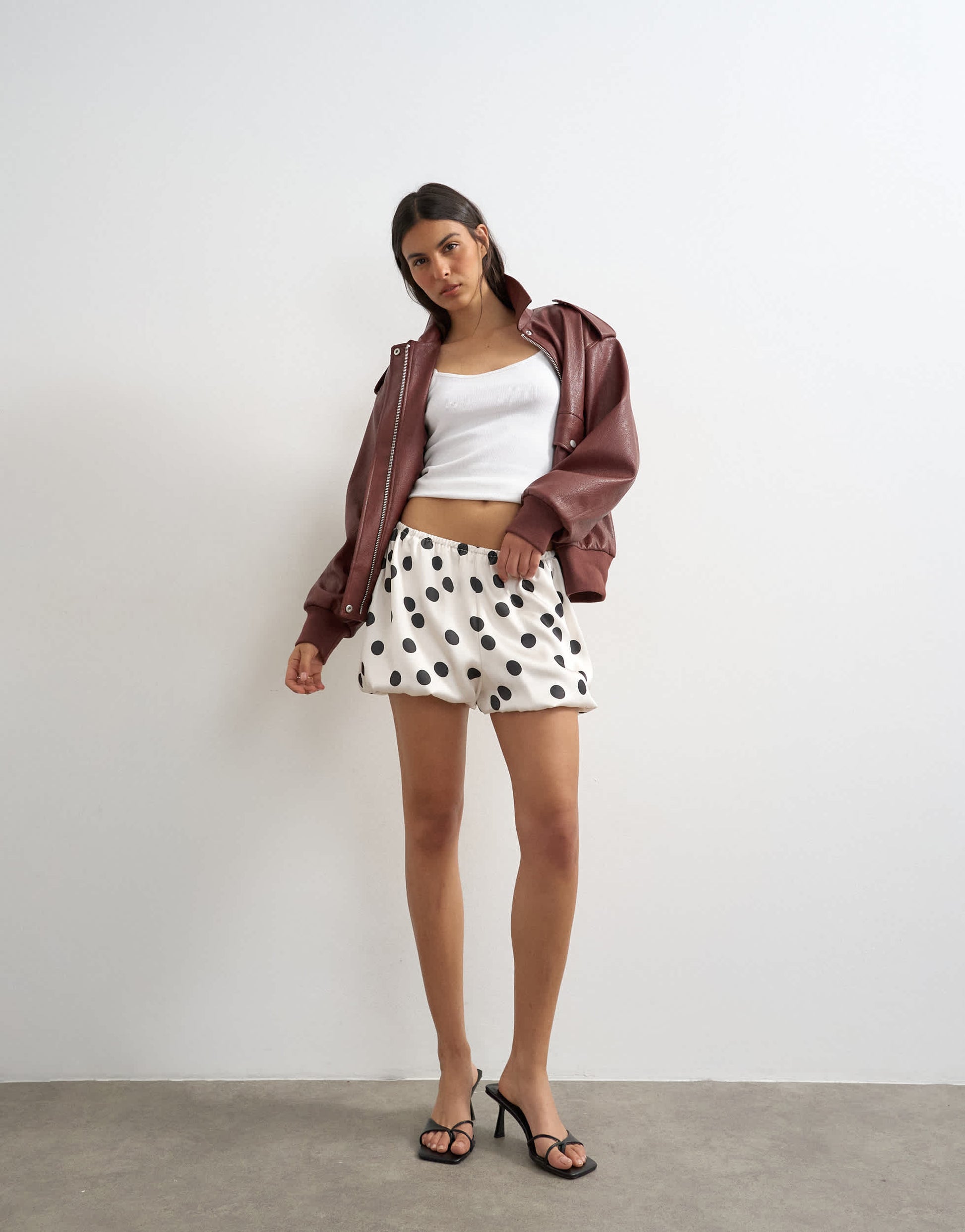 Topshop satin bubble short in polka dot