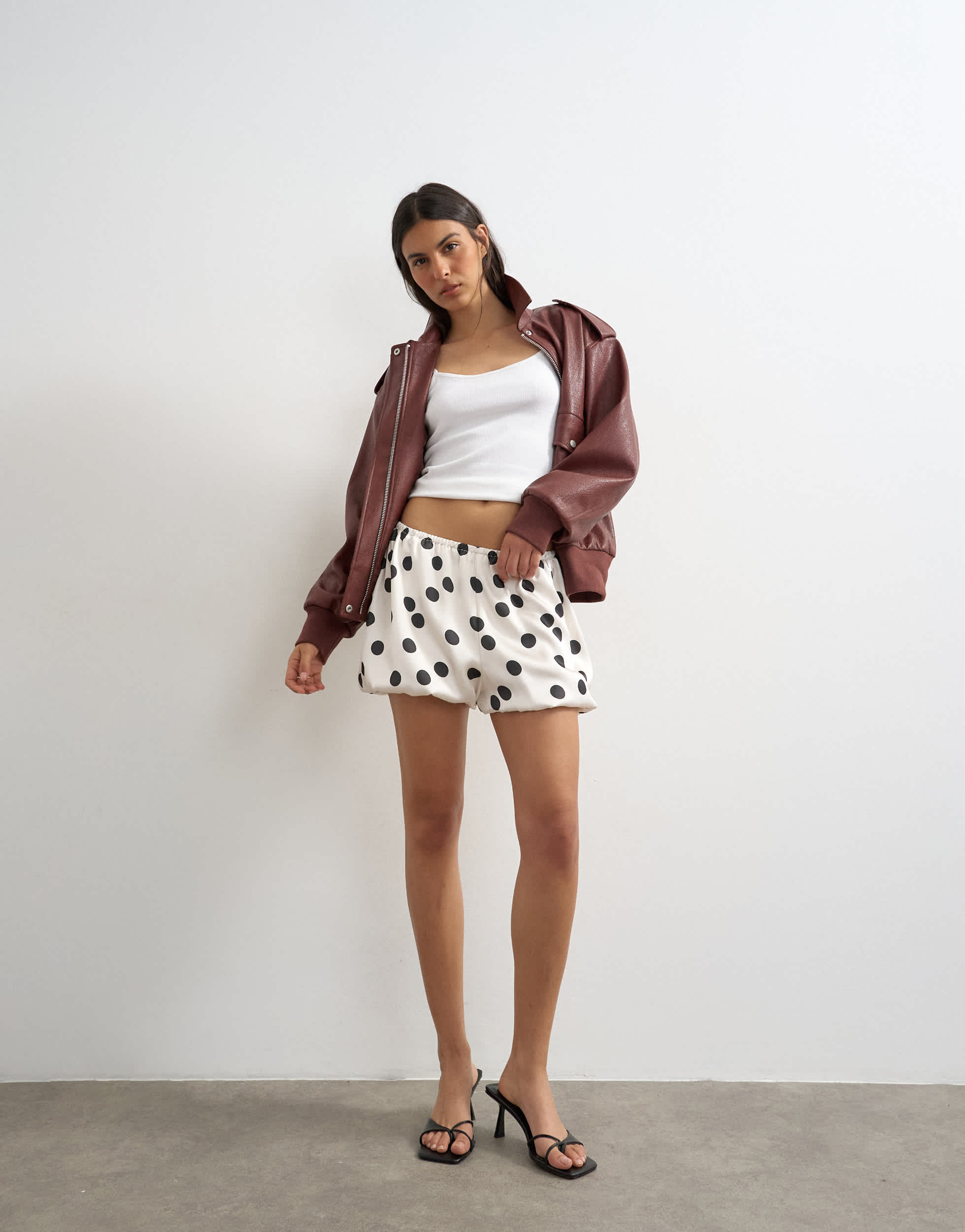 Topshop satin bubble short in polka dot