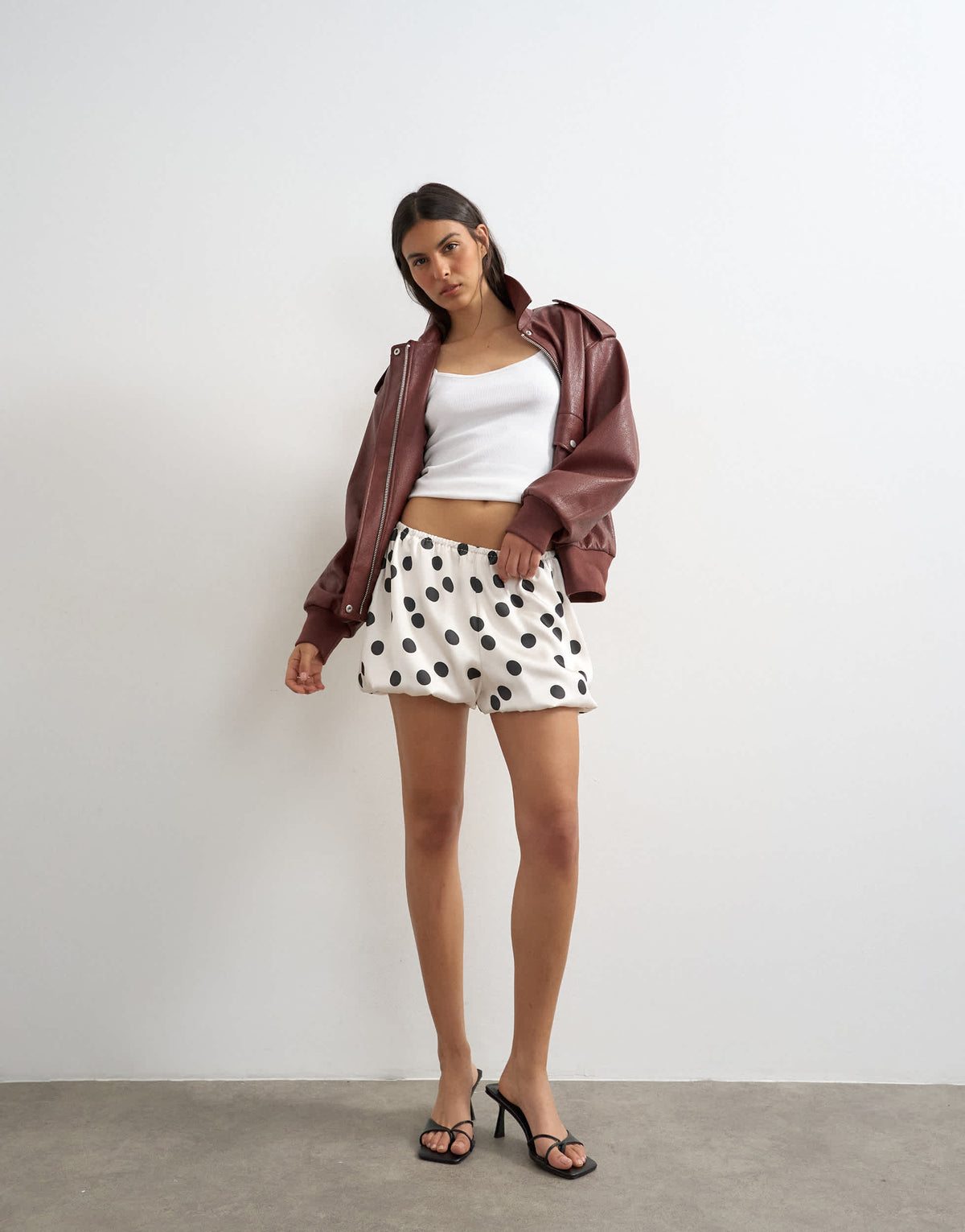 Topshop satin bubble short in polka dot