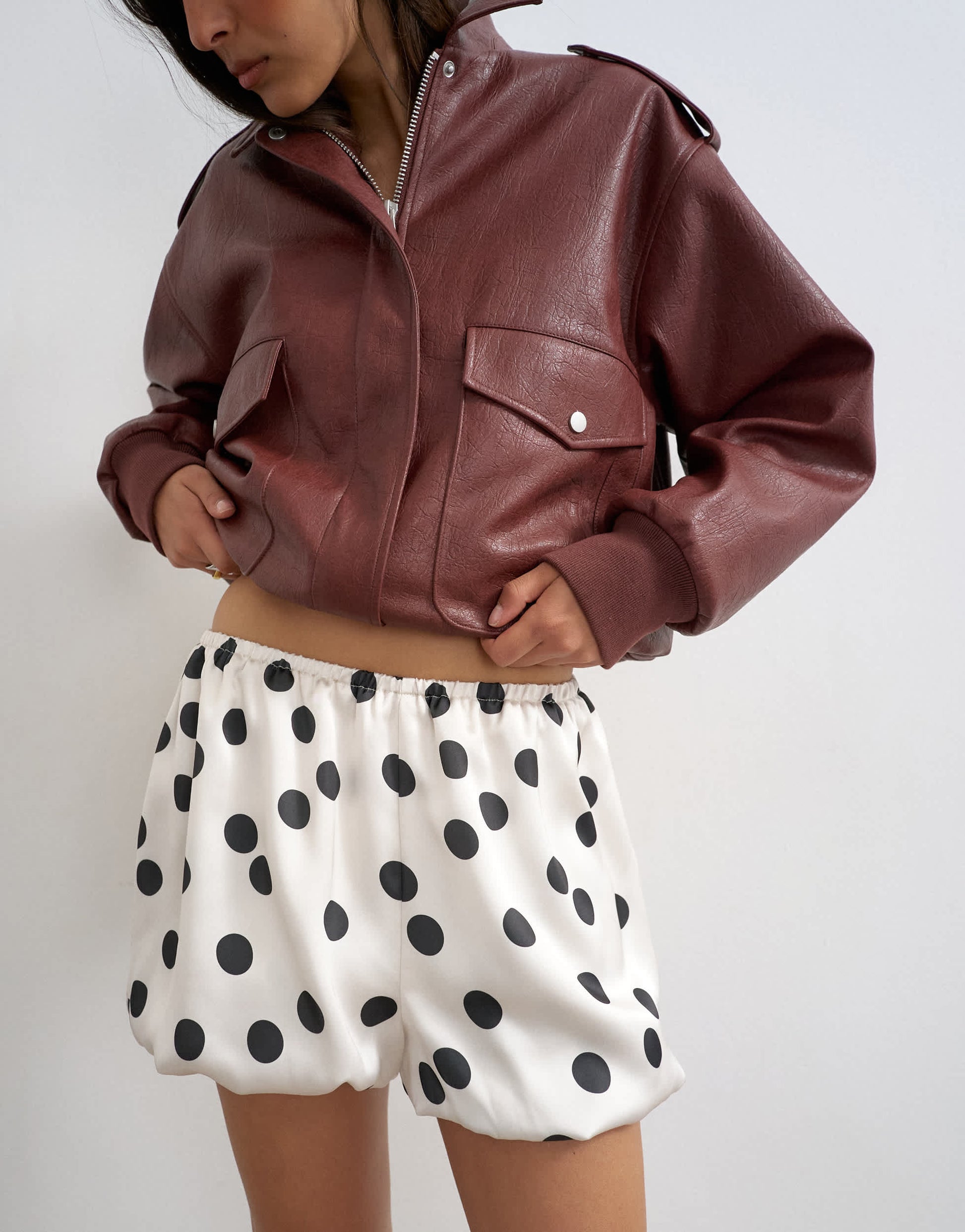Topshop satin bubble short in polka dot