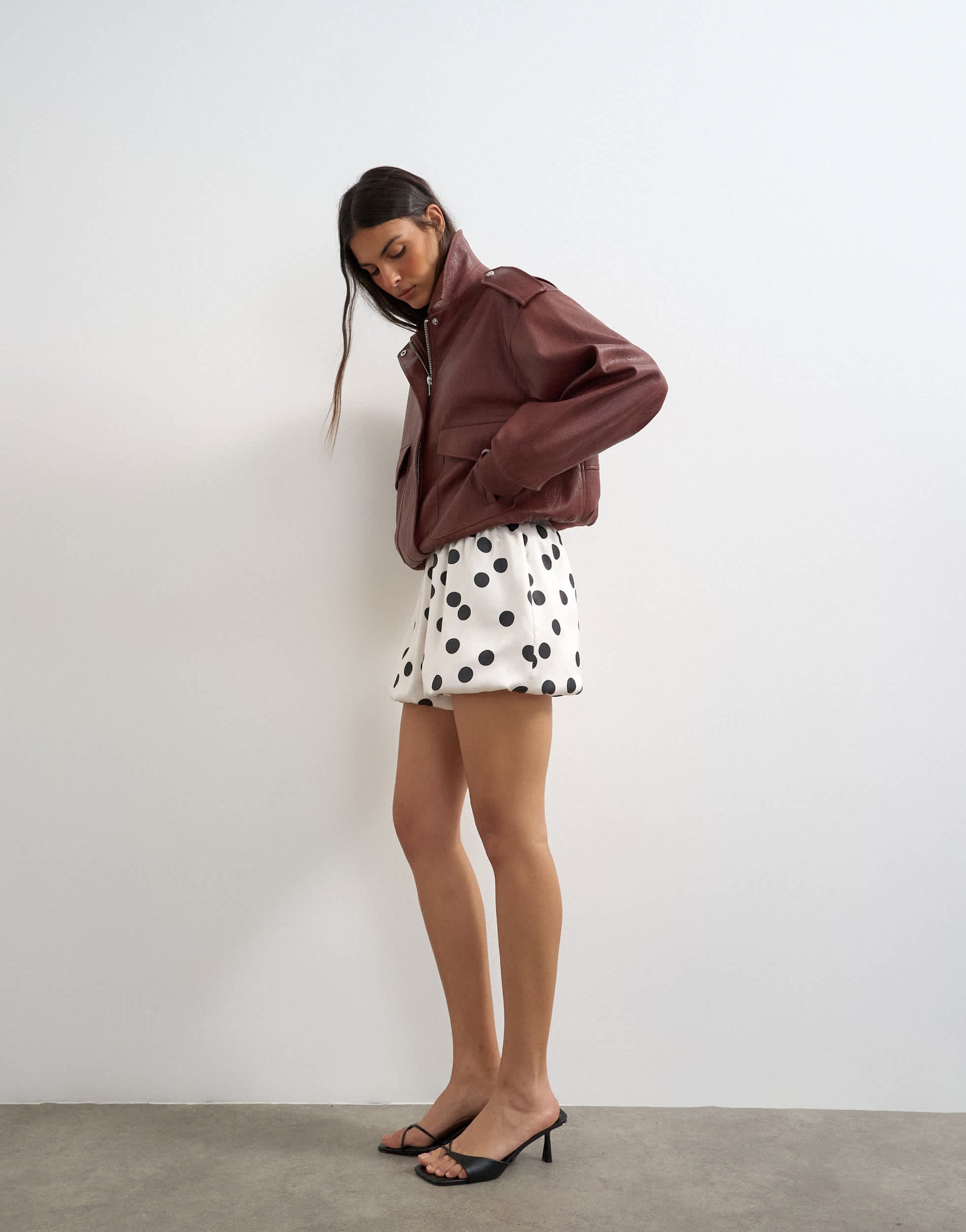 Topshop satin bubble short in polka dot