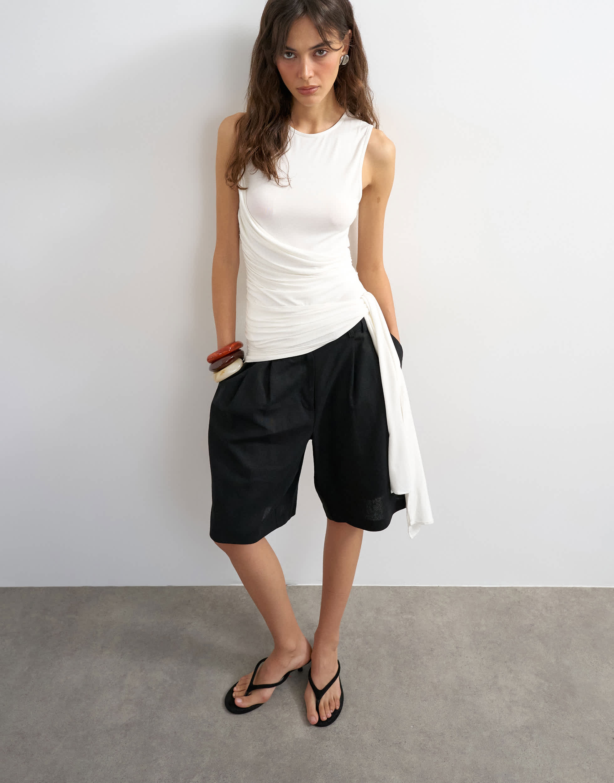 Topshop wrap drape tank with tie in ecru