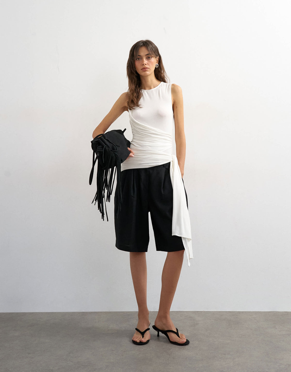 Topshop wrap drape tank with tie in ecru