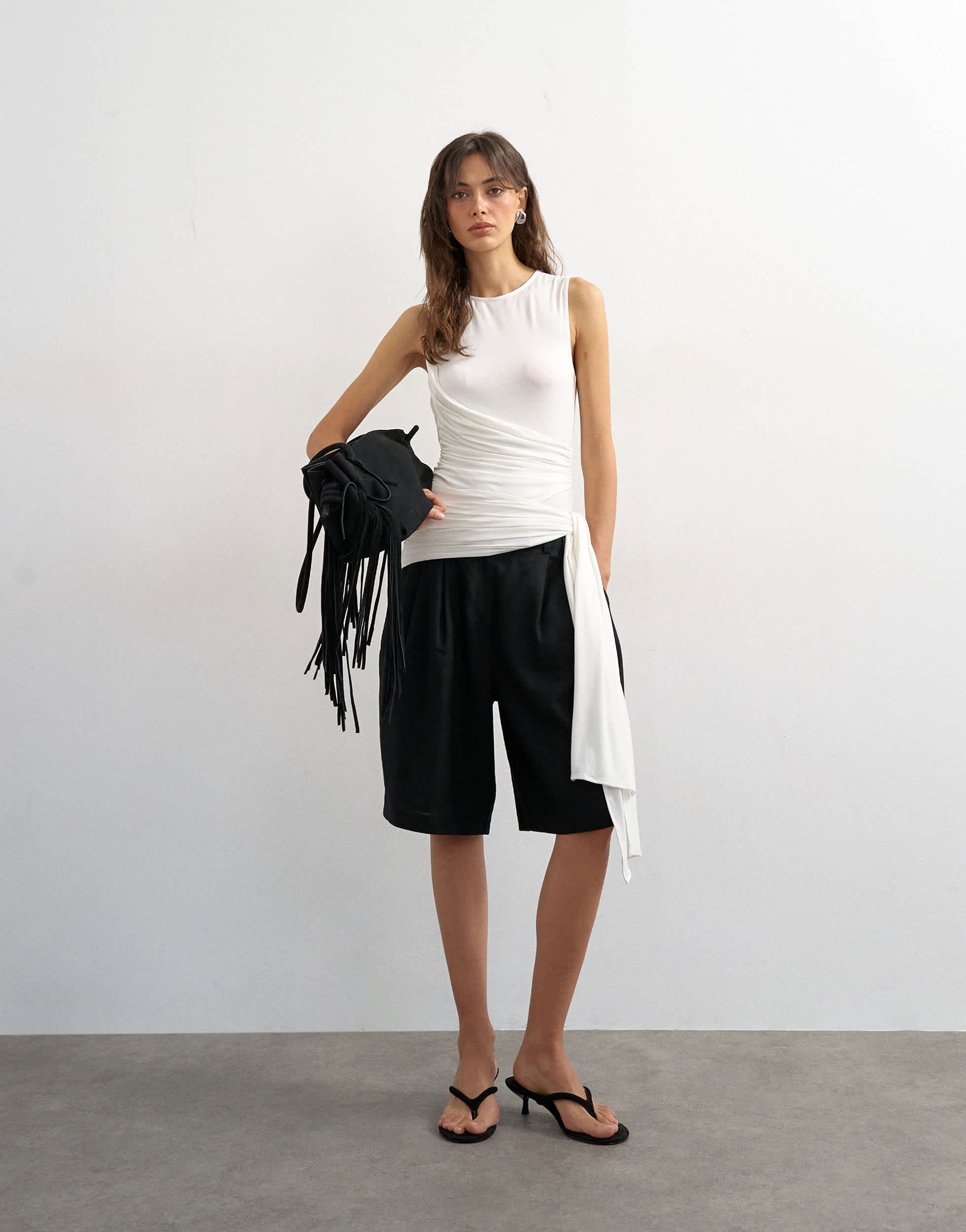 Topshop wrap drape tank with tie in ecru