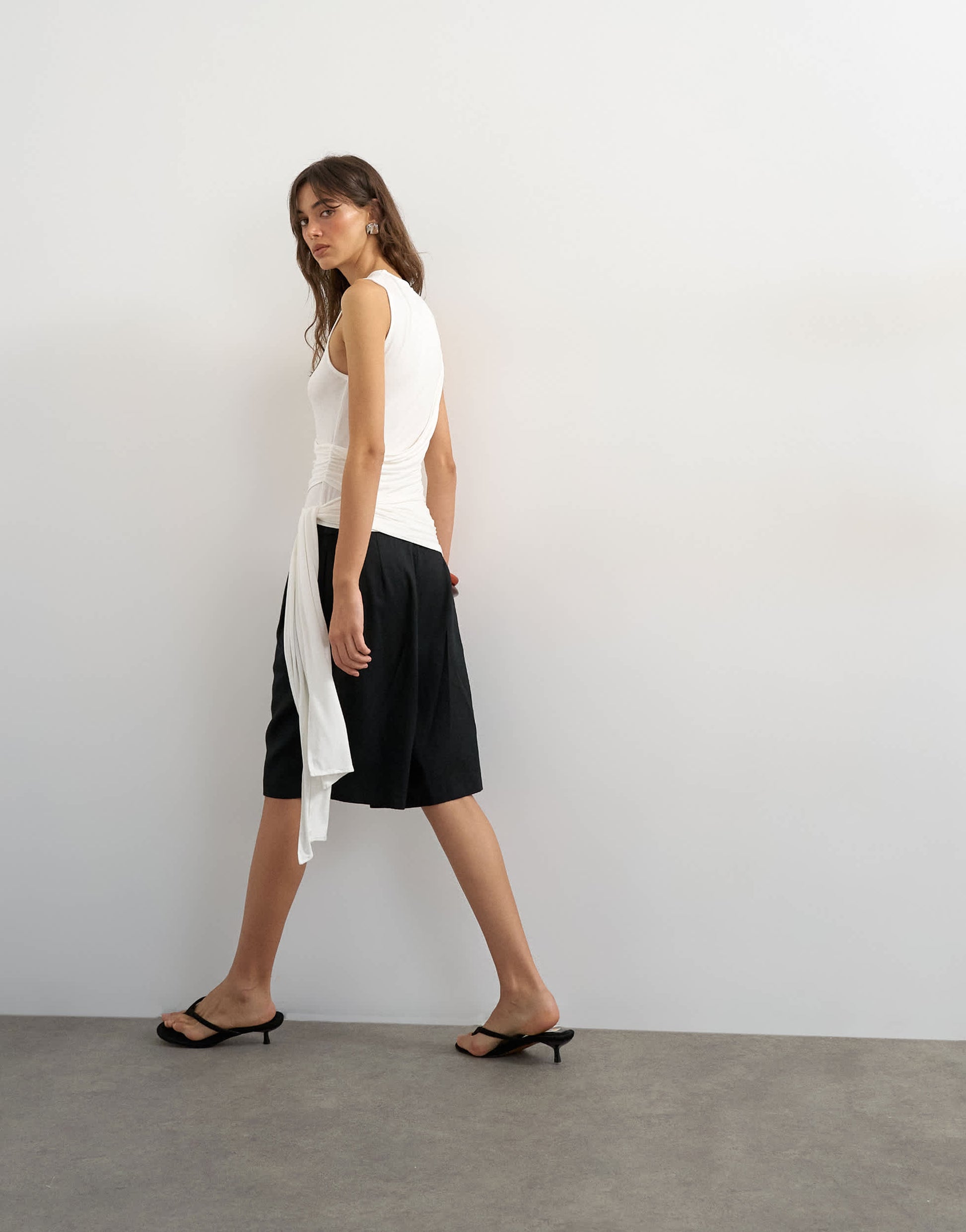 Topshop wrap drape tank with tie in ecru