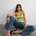 Topshop scoop vest with contrast mesh tipping in green & plum