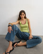 Topshop scoop vest with contrast mesh tipping in green & plum