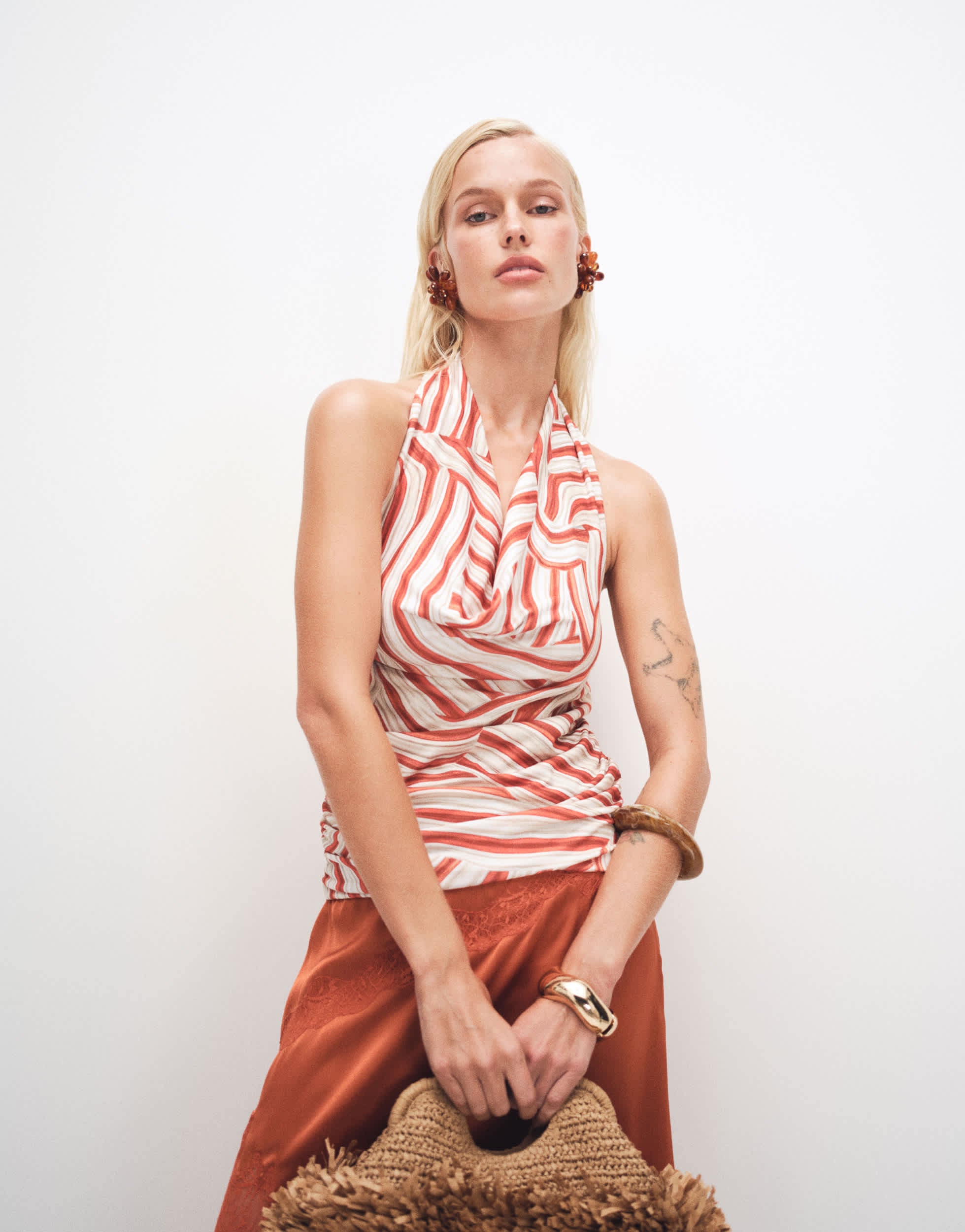 Topshop printed cowl neck halter top in multi