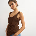 Topshop mesh ruched tunic layered vest in brown