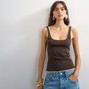 Topshop scoop vest with contrast mesh tipping in choc & yellow